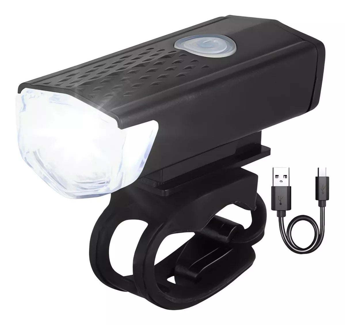 Luz LED delantera recargable para bicicleta.