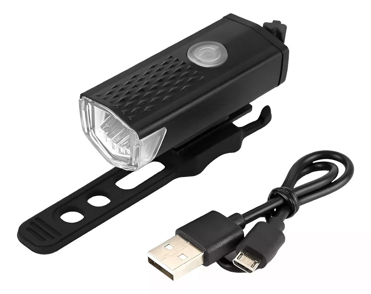 Luz LED delantera recargable para bicicleta.